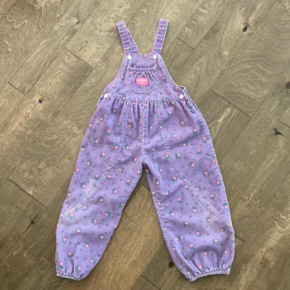 OshKosh B'gosh Other - Oshkosh B'gosh Vintage Pink Label Purple Floral Bubble Corduroy Overalls 5 USA